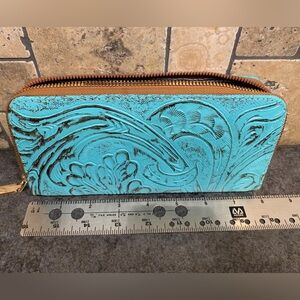 Turquoise Tooled Leather Wallet